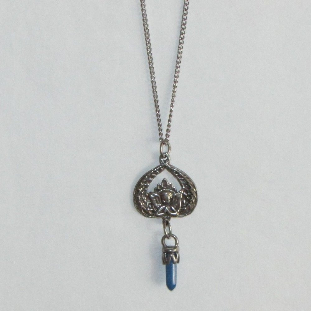 Vintage Lead Free Pewter Cherub Necklace CRYSTALS Genuine Crystal Bohemian